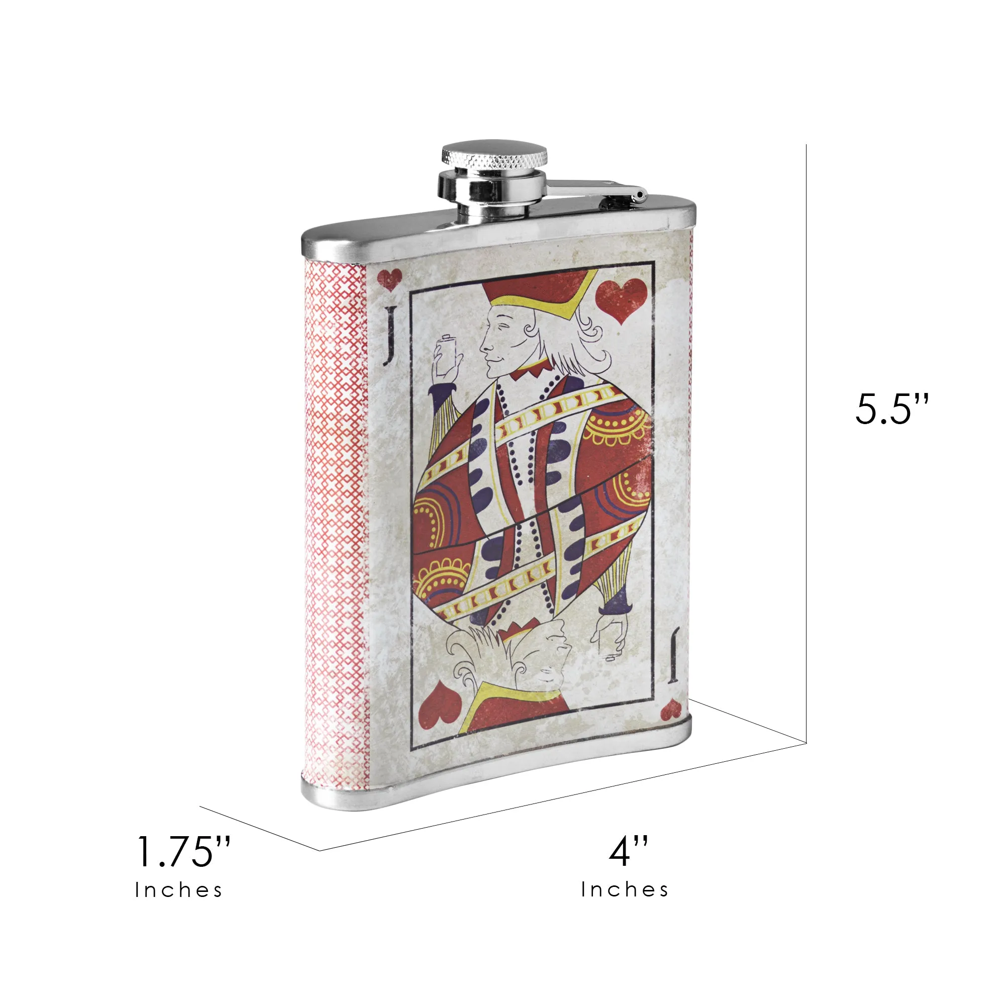 Jack of Hearts Stainless Steel 8 oz Liquor Flask