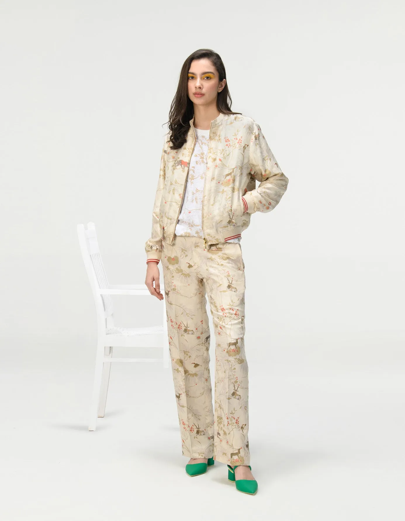 Janbaaz Bomber Jacket Silk Damask Ivory