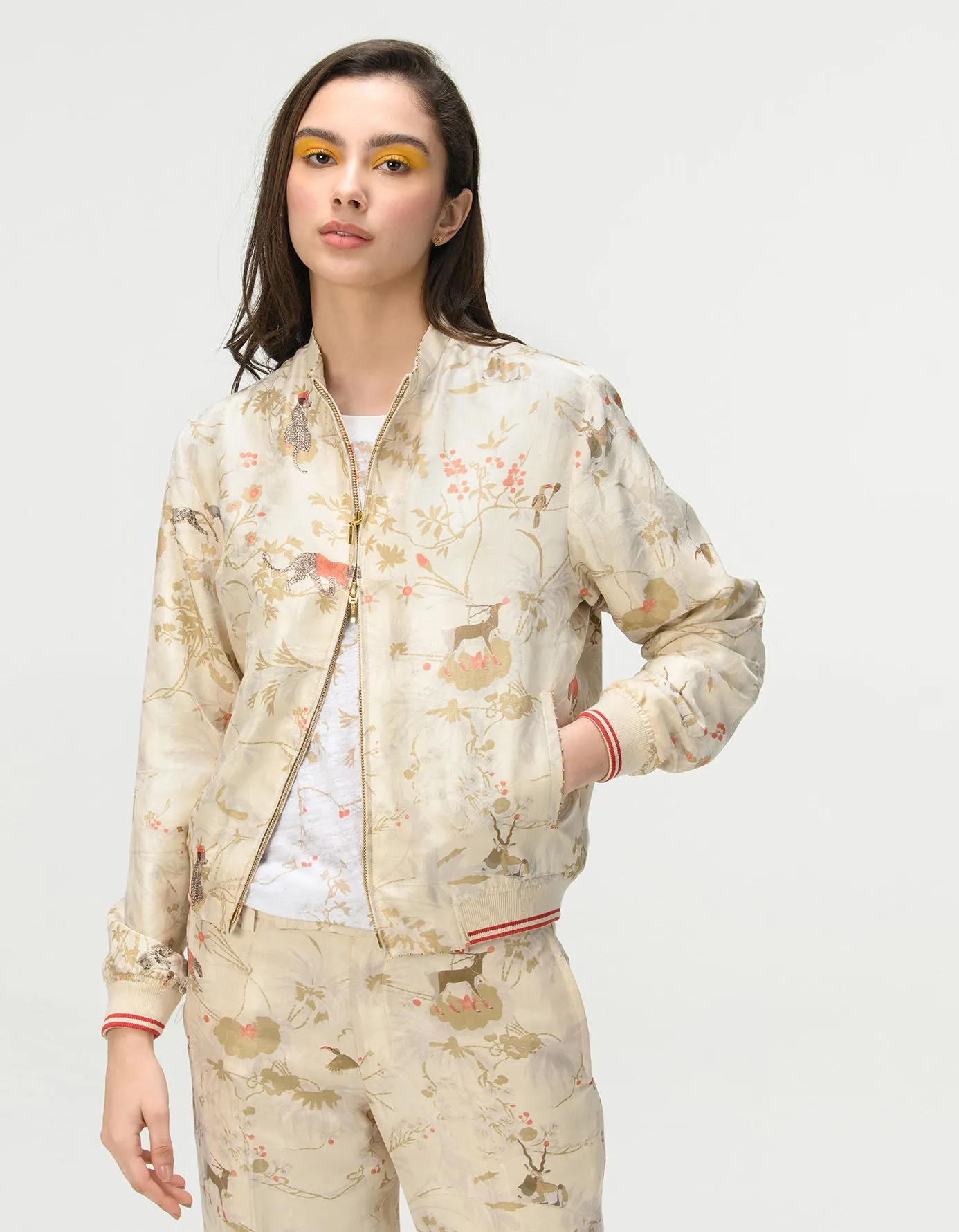 Janbaaz Bomber Jacket Silk Damask Ivory