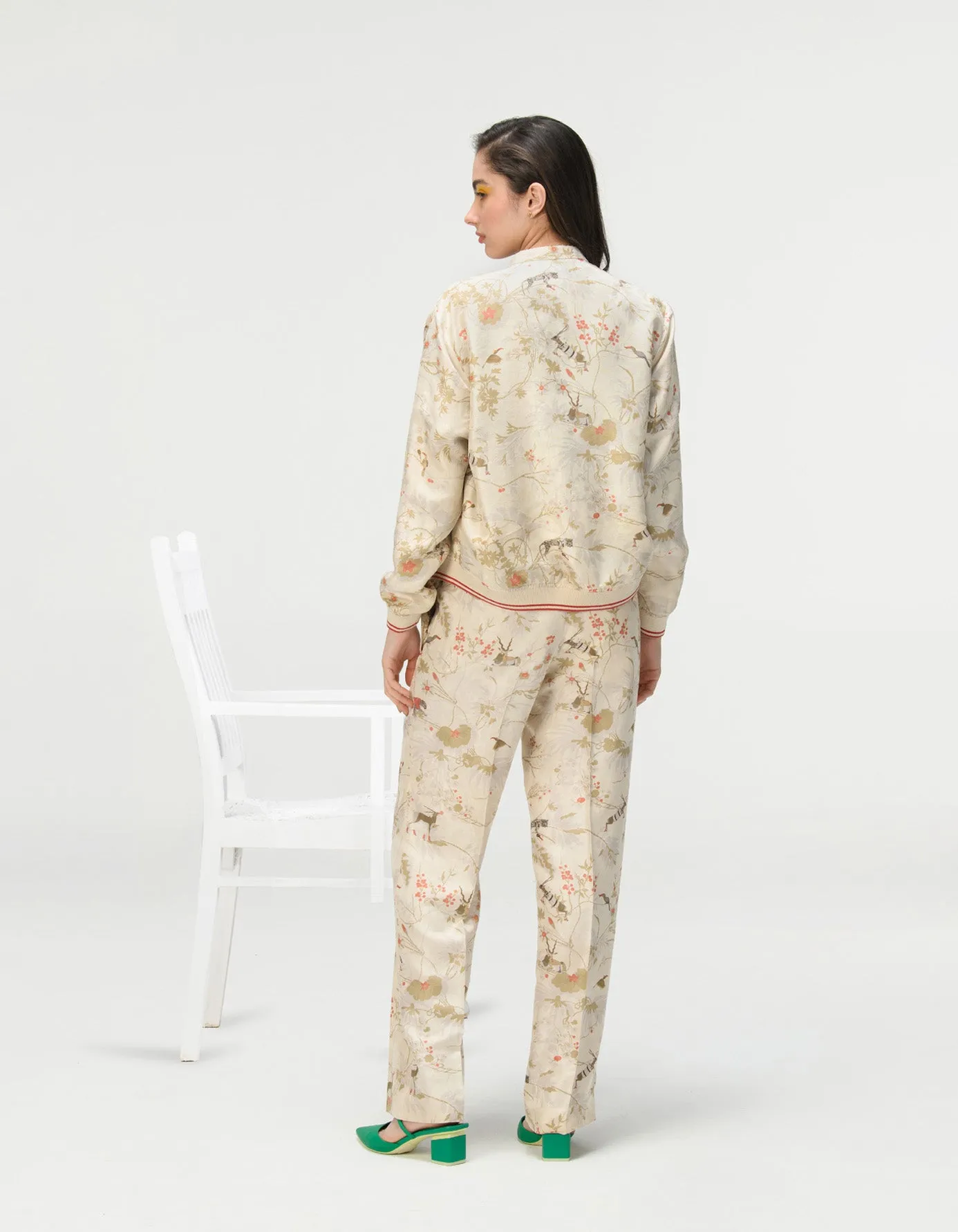 Janbaaz Bomber Jacket Silk Damask Ivory