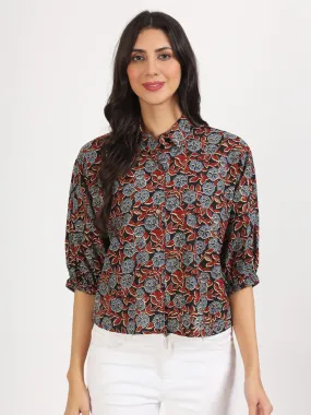 Jashvi Black Floral Printed Cotton Tops