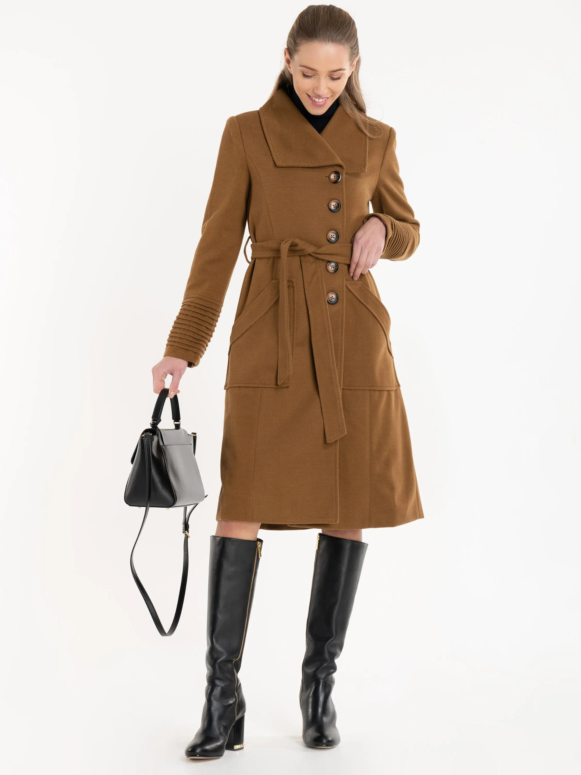 Jolie Moi Shawl A-Line Coat, Camel