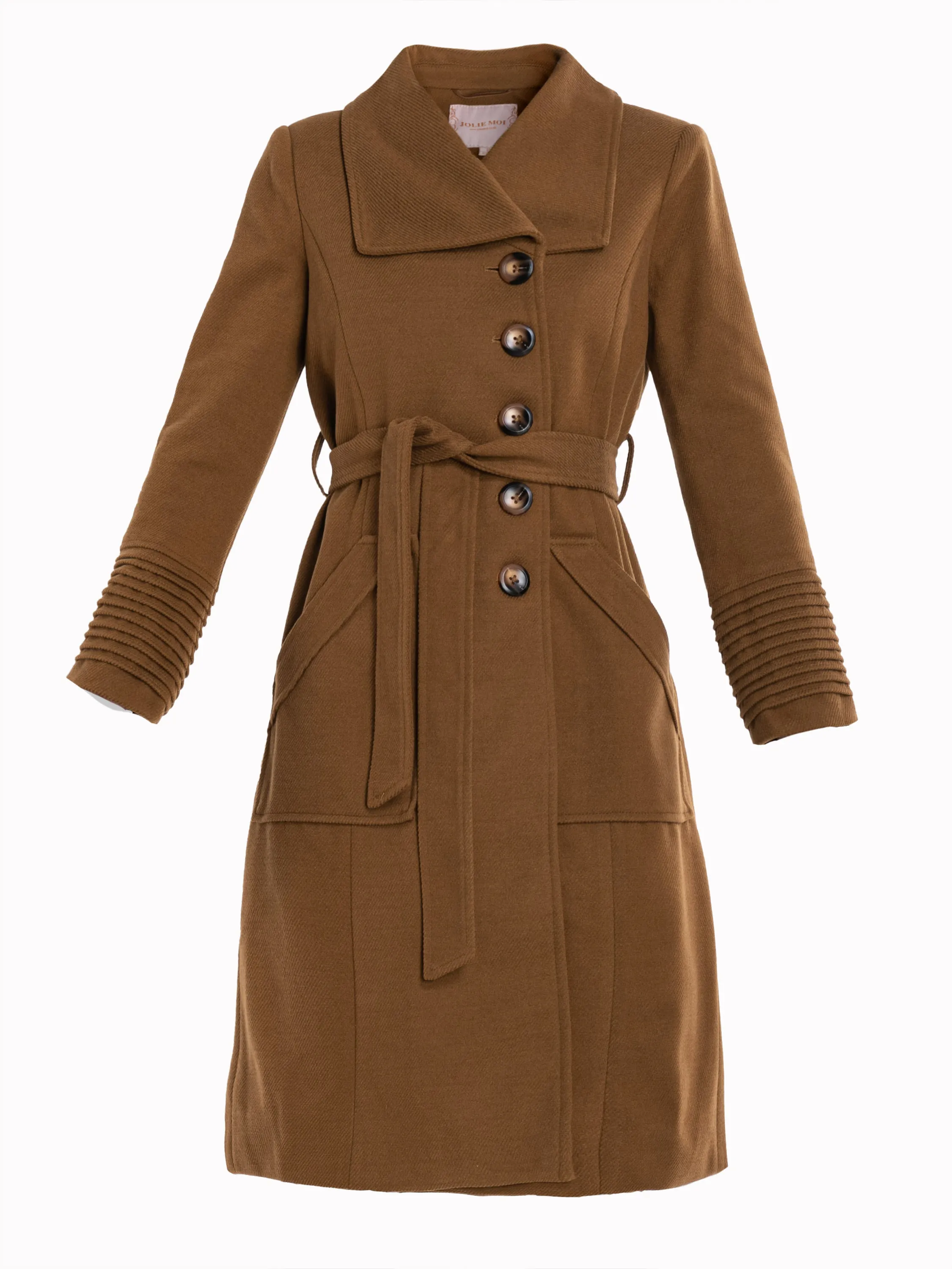 Jolie Moi Shawl A-Line Coat, Camel