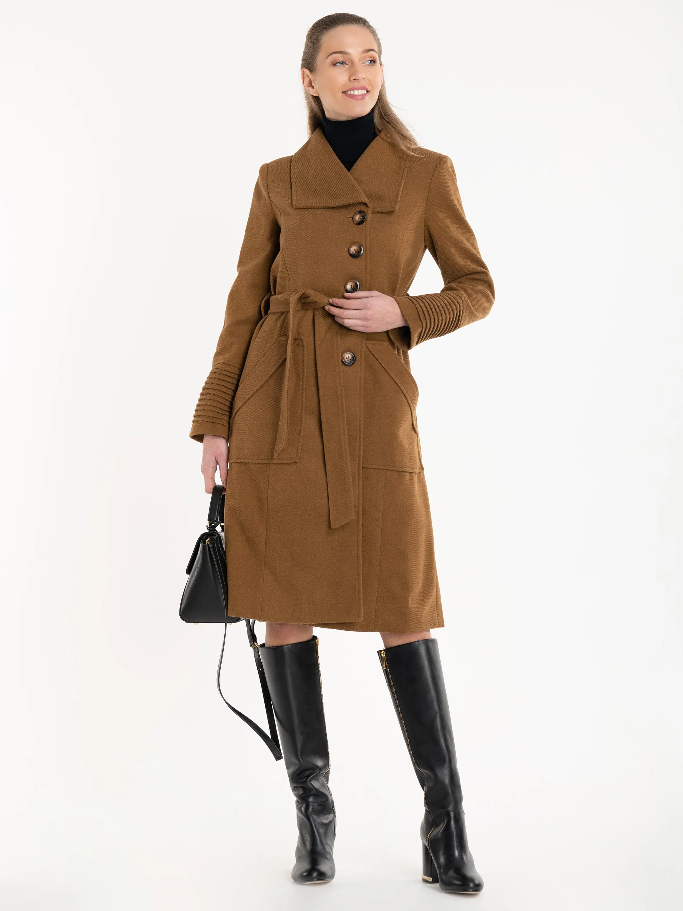 Jolie Moi Shawl A-Line Coat, Camel