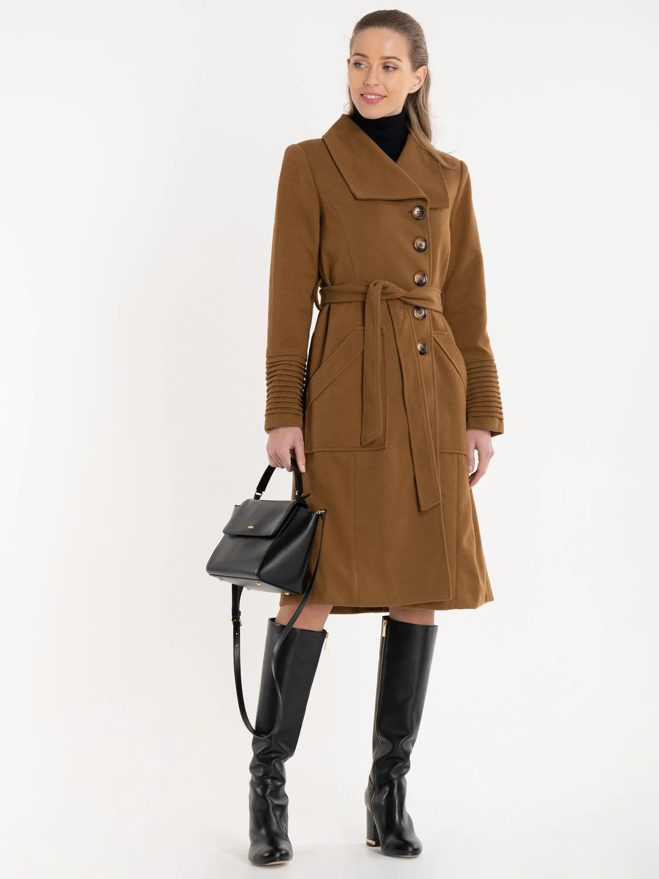 Jolie Moi Shawl A-Line Coat, Camel