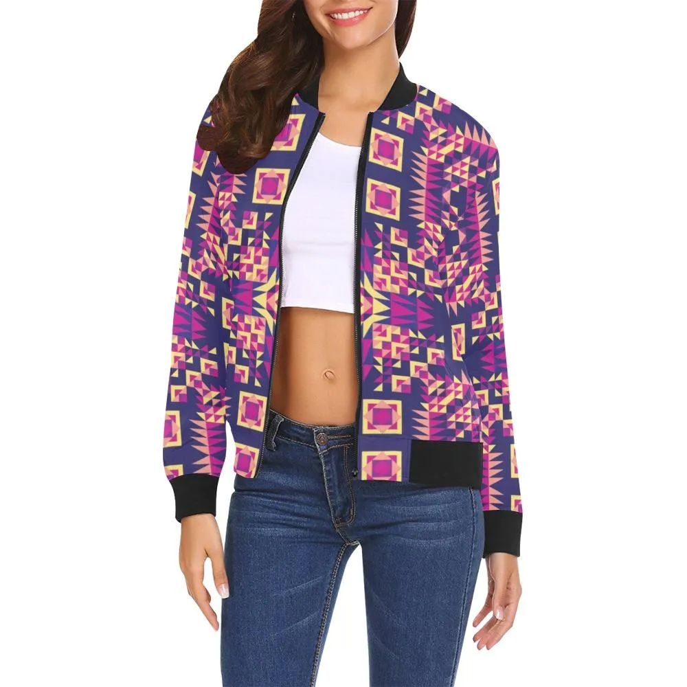 Kaleidoscope Bleu Bomber Jacket for Women