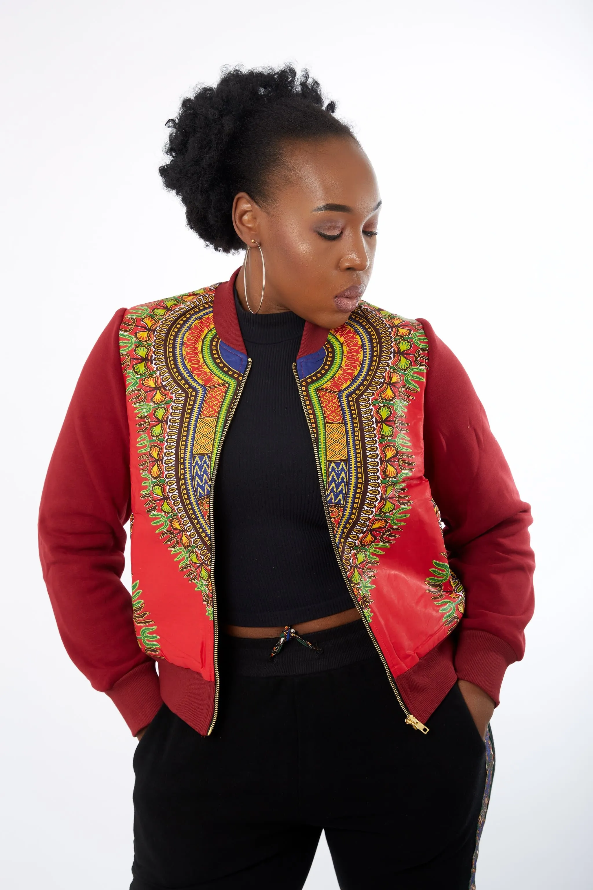 Kenny African Danshiki Print Bomber Jacket