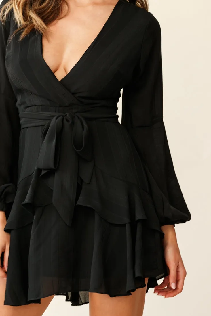 Kerry Layered Balloon Sleeve Dress Solid Black