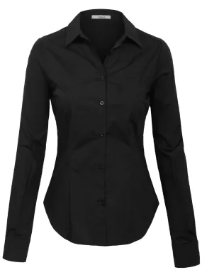 KOGMO Womens Long Sleeve Button Down Shirts Office Work Blouse with Pocket (S-3X)