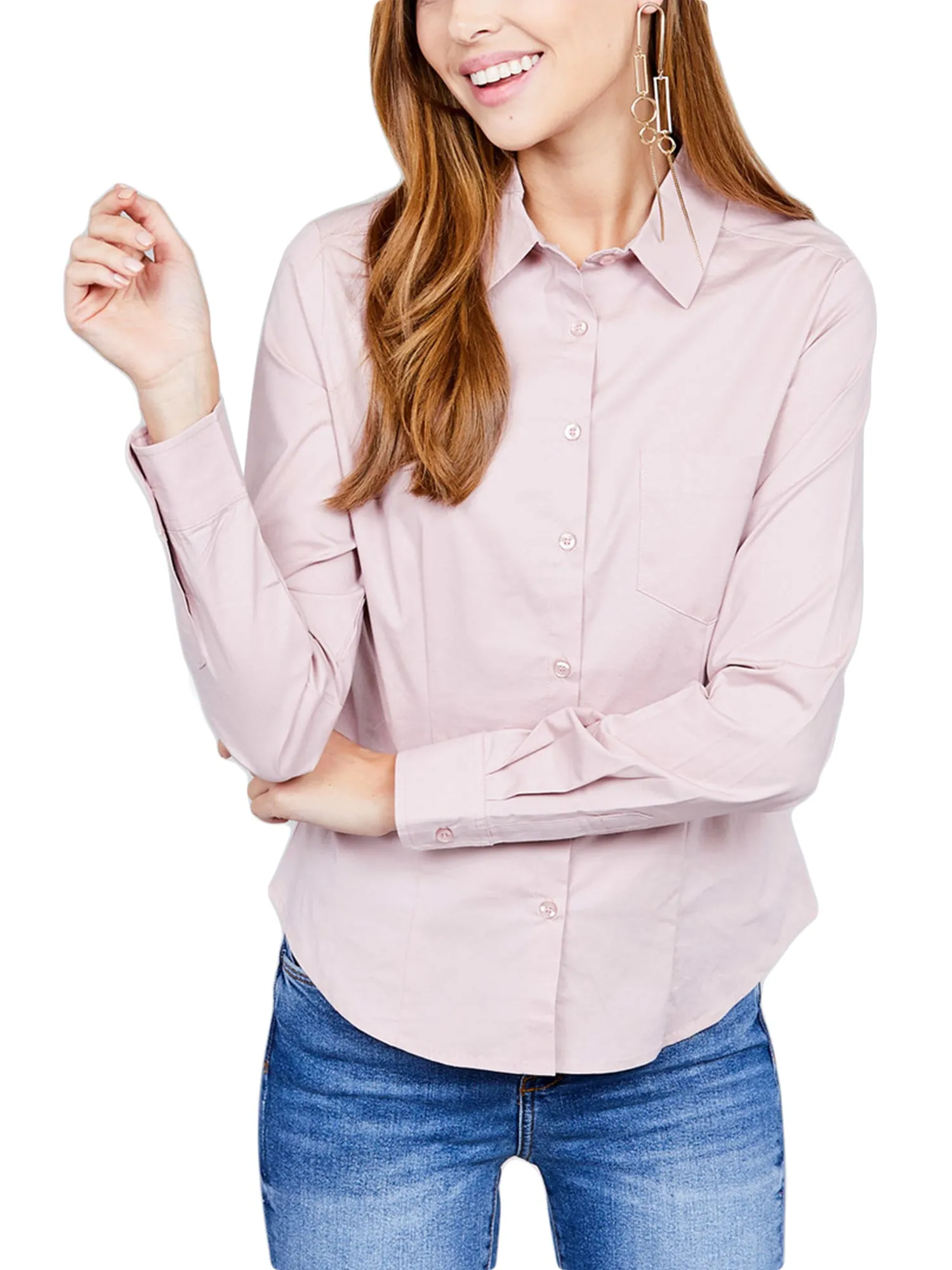 KOGMO Womens Long Sleeve Button Down Shirts Office Work Blouse with Pocket (S-3X)