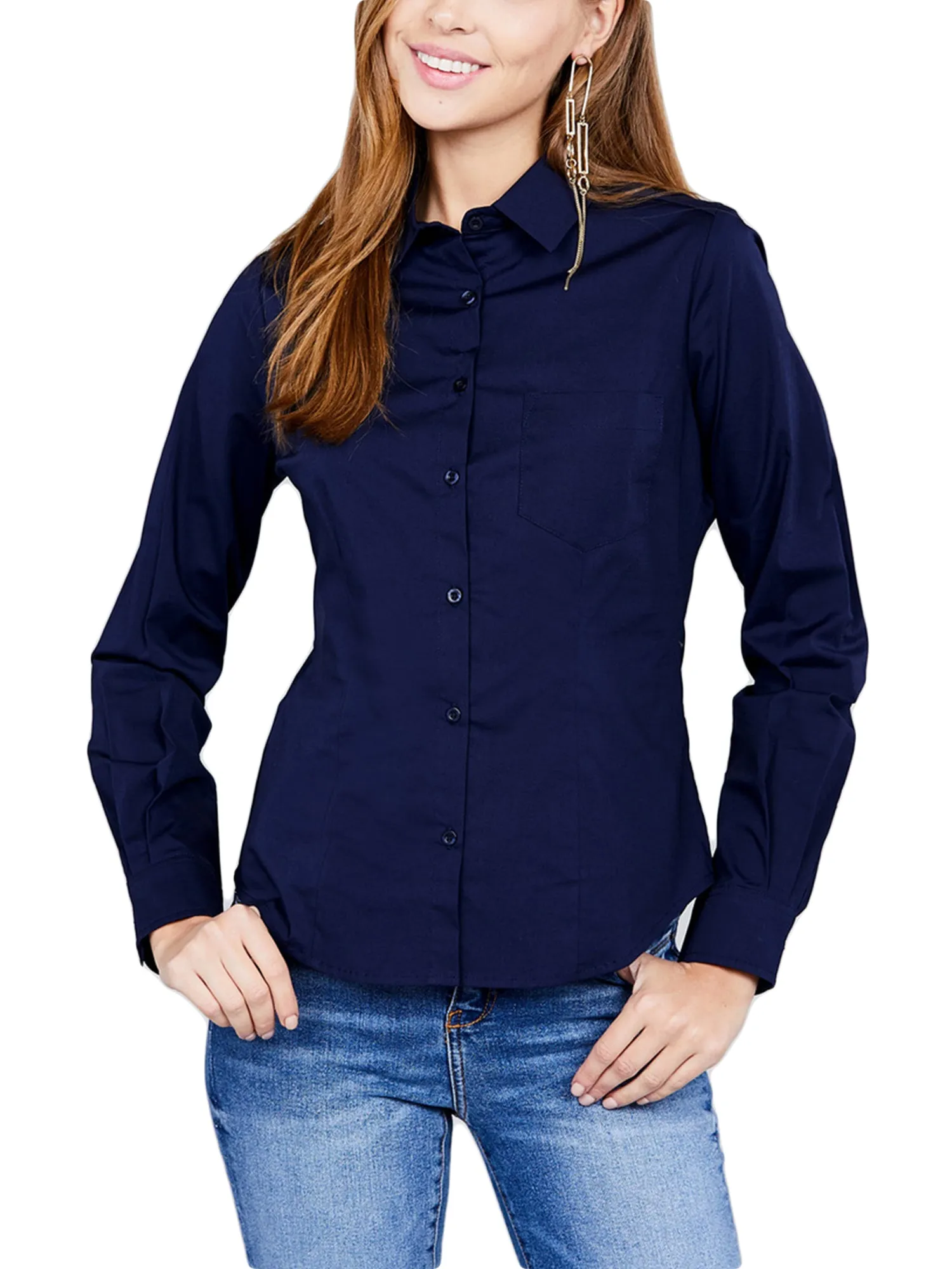 KOGMO Womens Long Sleeve Button Down Shirts Office Work Blouse with Pocket (S-3X)