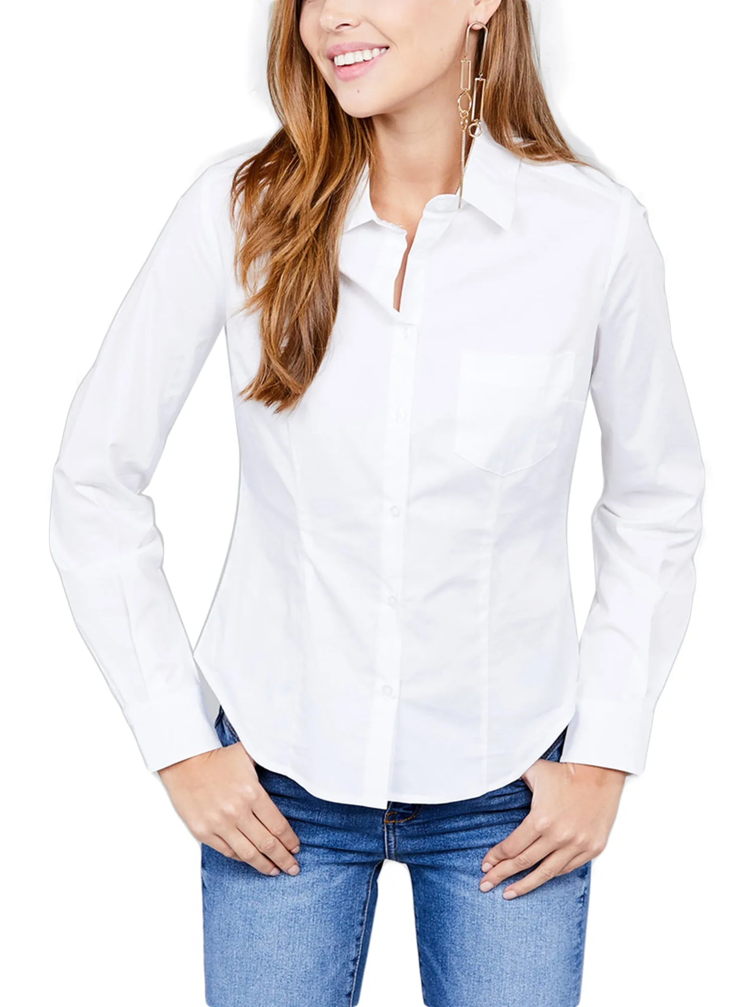 KOGMO Womens Long Sleeve Button Down Shirts Office Work Blouse with Pocket (S-3X)