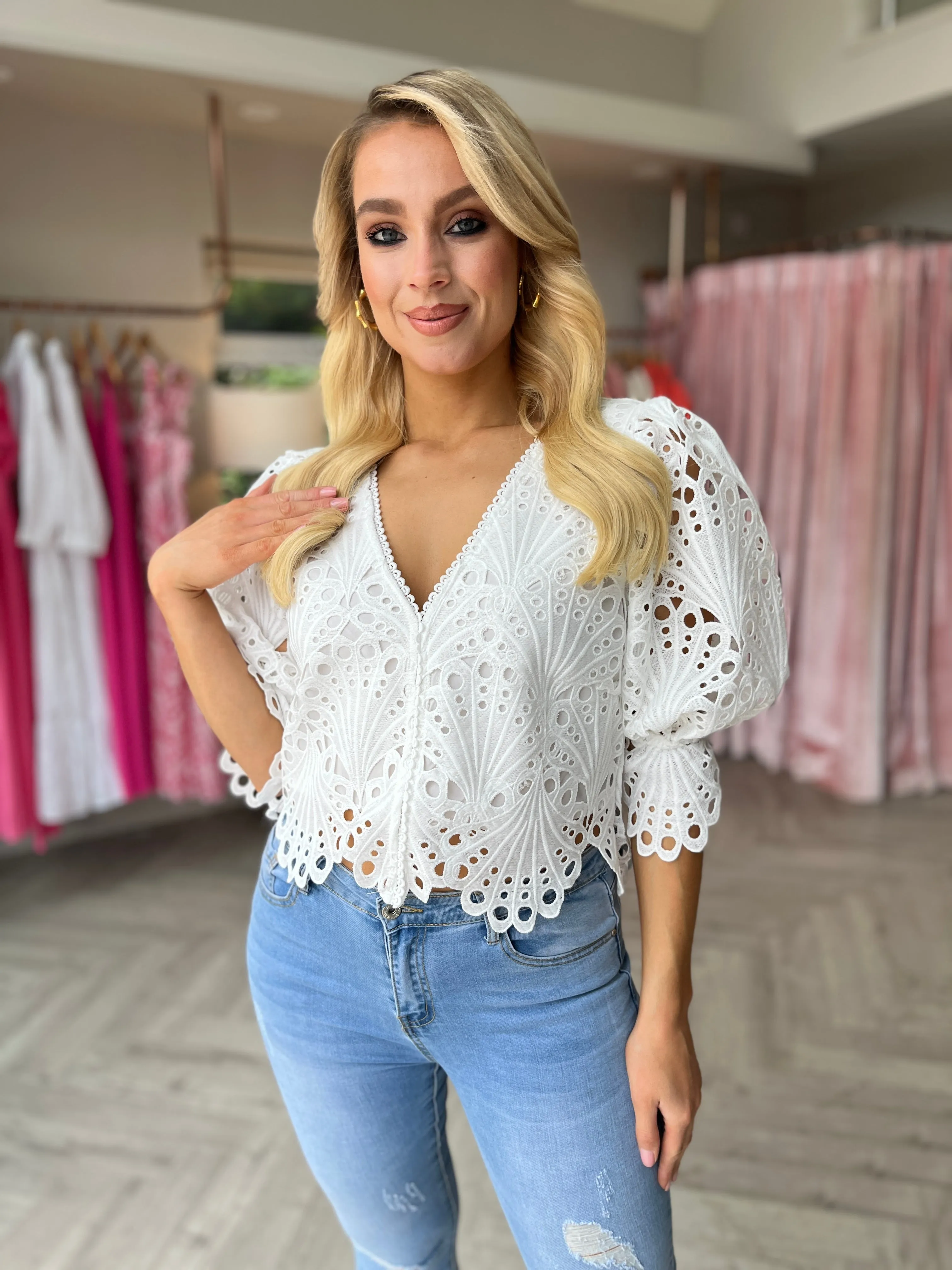 Lace Cropped Top White