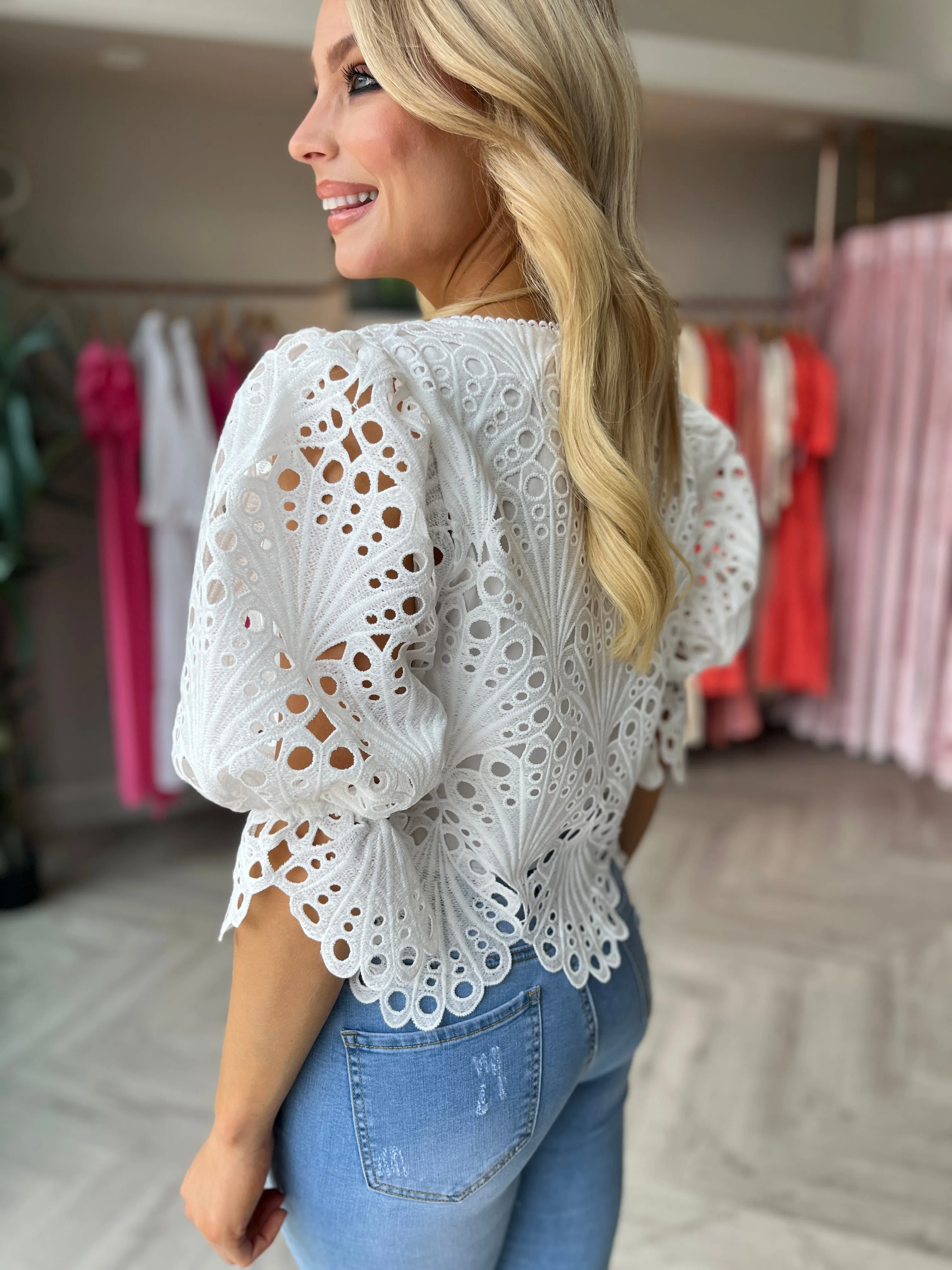 Lace Cropped Top White