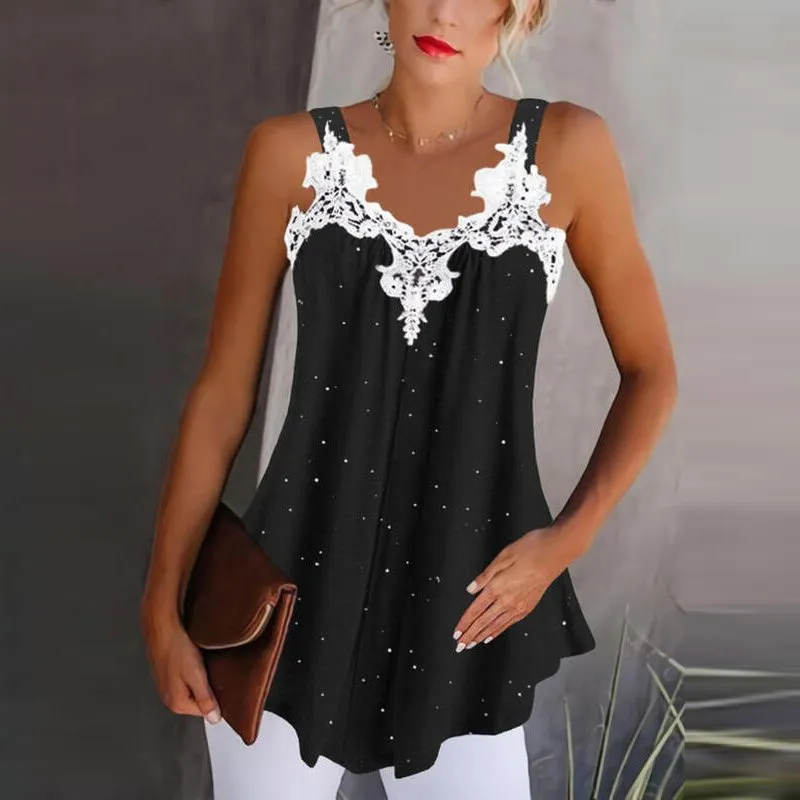 Lace Sleeveless V-Neck Tank Top