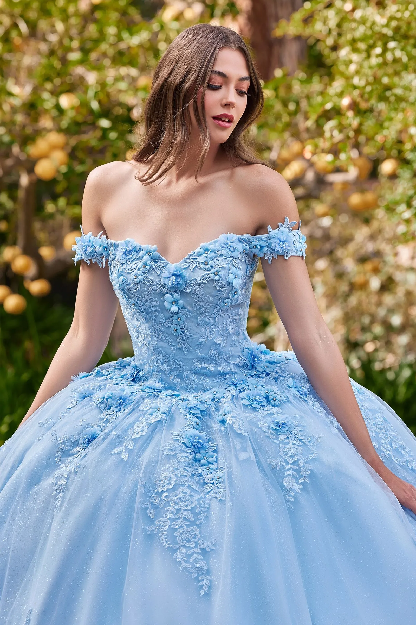 Ladivine 15702 Off The Shoulder Lace Quinceanera Ballgown Shimmer Dress Formal Gown