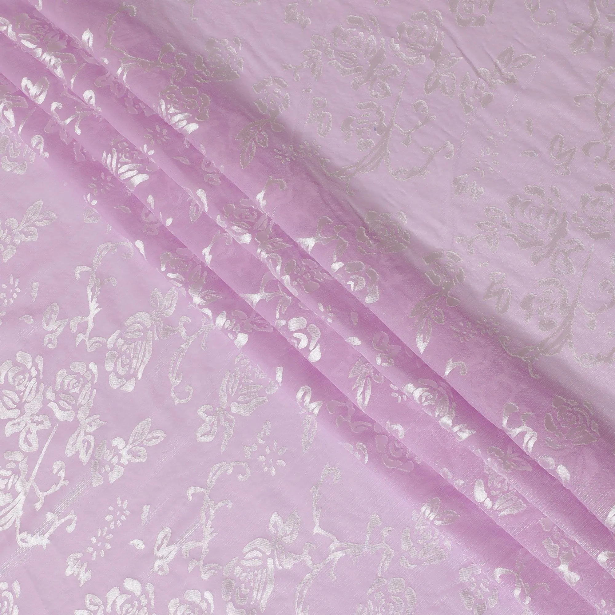 Lavender Premim pure silk chiffon fabric with silver jacquard in floral design-D15325