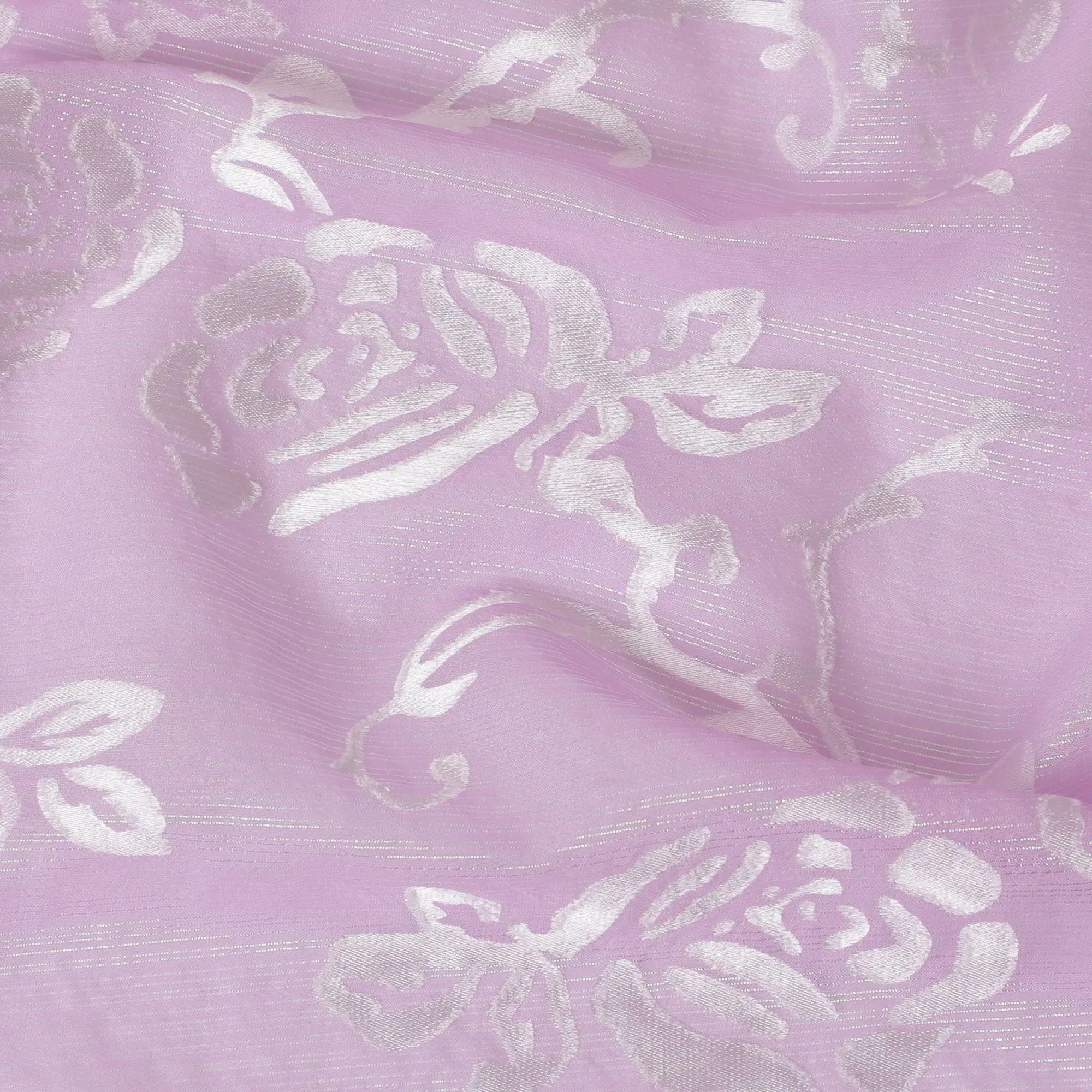 Lavender Premim pure silk chiffon fabric with silver jacquard in floral design-D15325