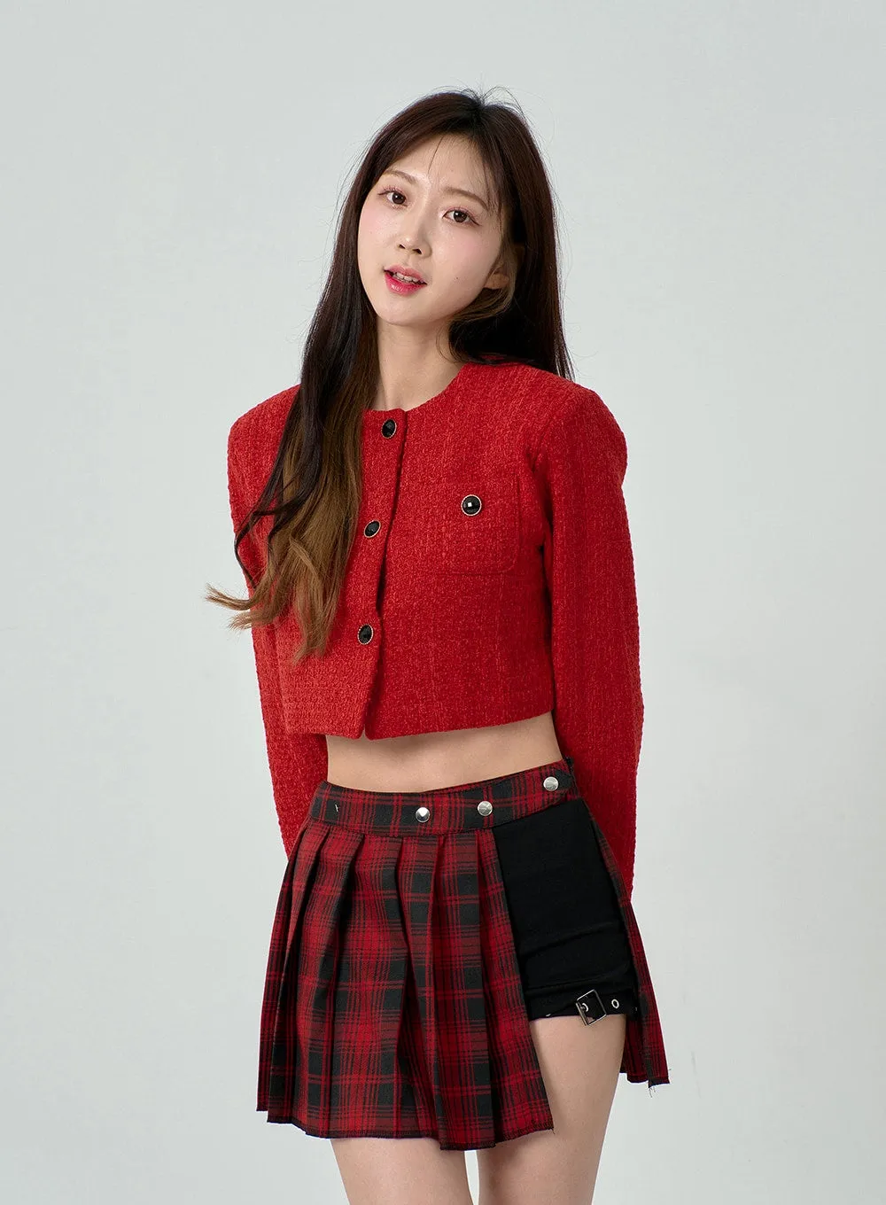 Layered Plaid Pleated Mini Skirt And Short Pants BN22