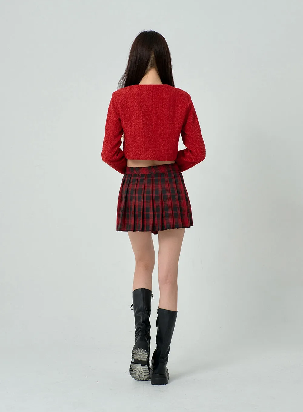 Layered Plaid Pleated Mini Skirt And Short Pants BN22