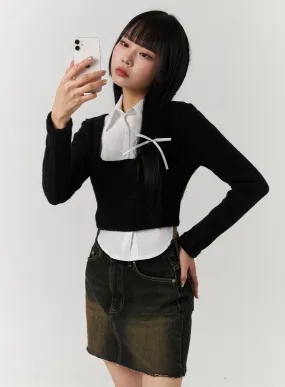 Layered Shirt Buttoned Crop Top CJ404