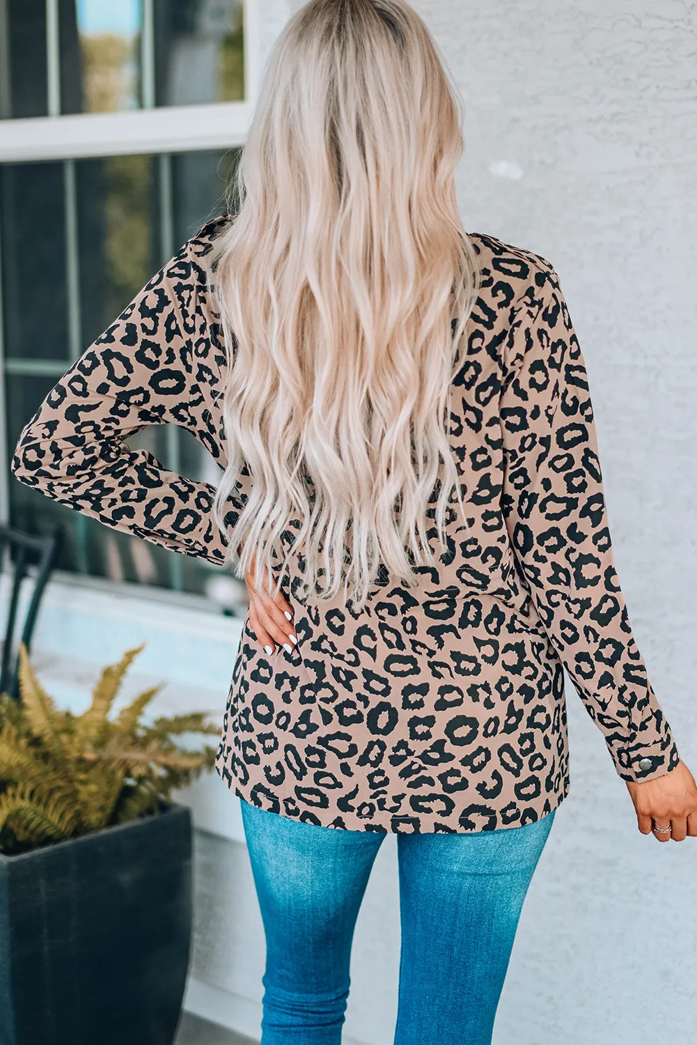 Leopard Print Drawstring Waist Jacket with Pockets