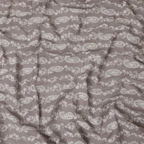 Light brown premium pure cotton voile fabric with beige embroidery in paisley design-D13634