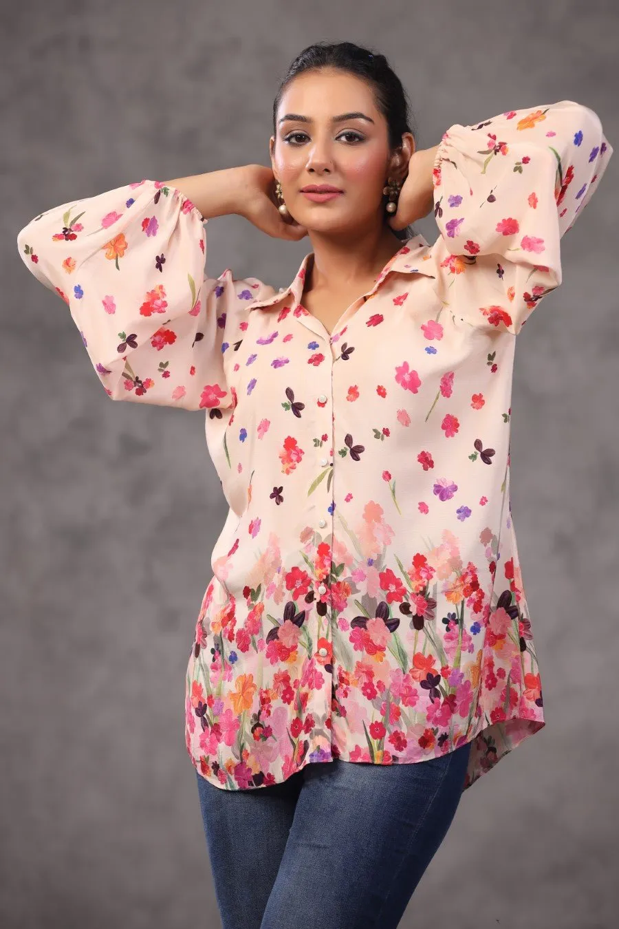 Light Pink Floral Italian Crepe Top