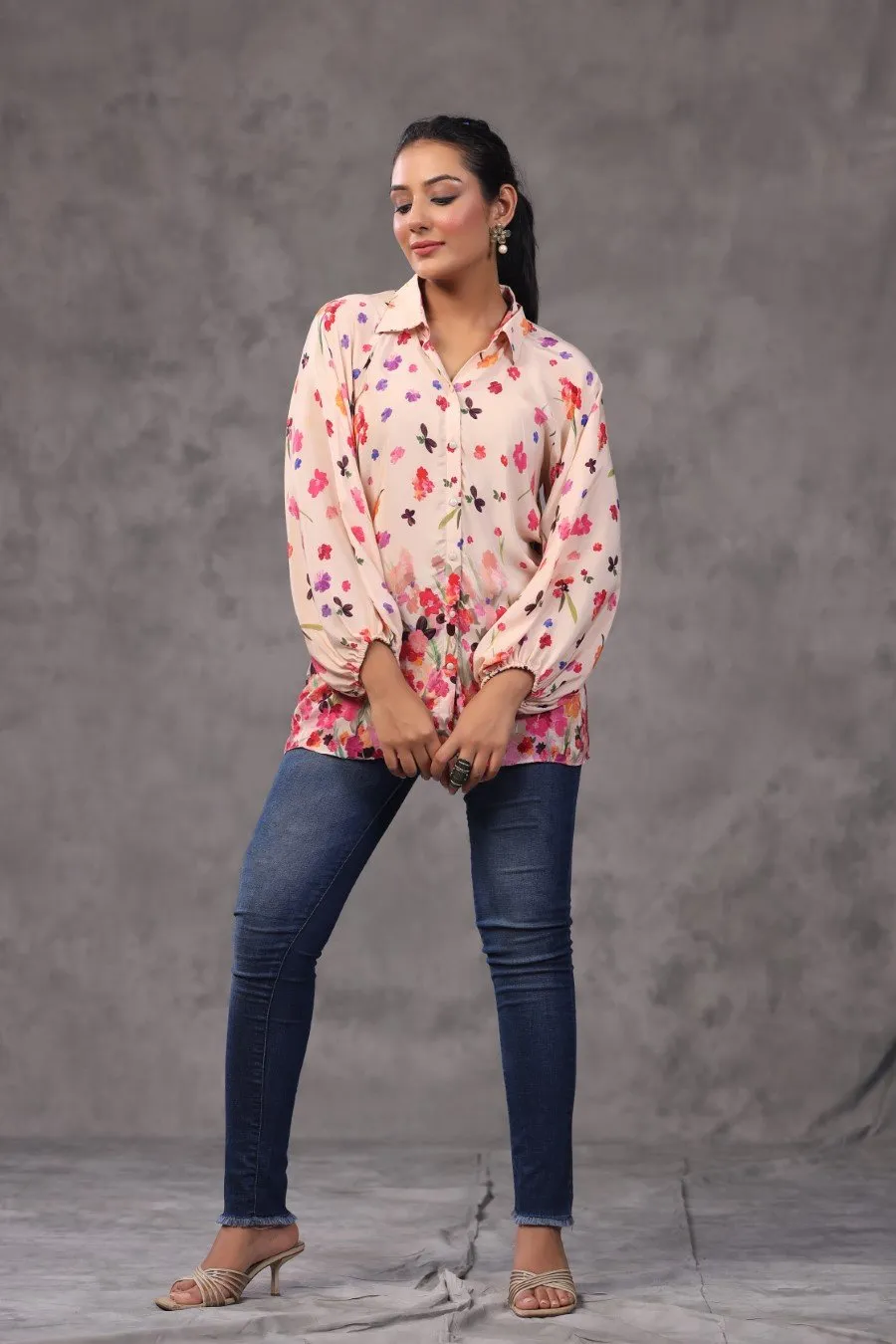 Light Pink Floral Italian Crepe Top