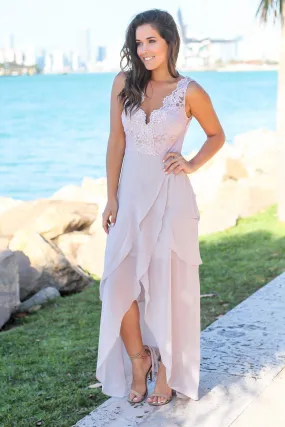 Lilac Gray Maxi Dress with Embroidered Top