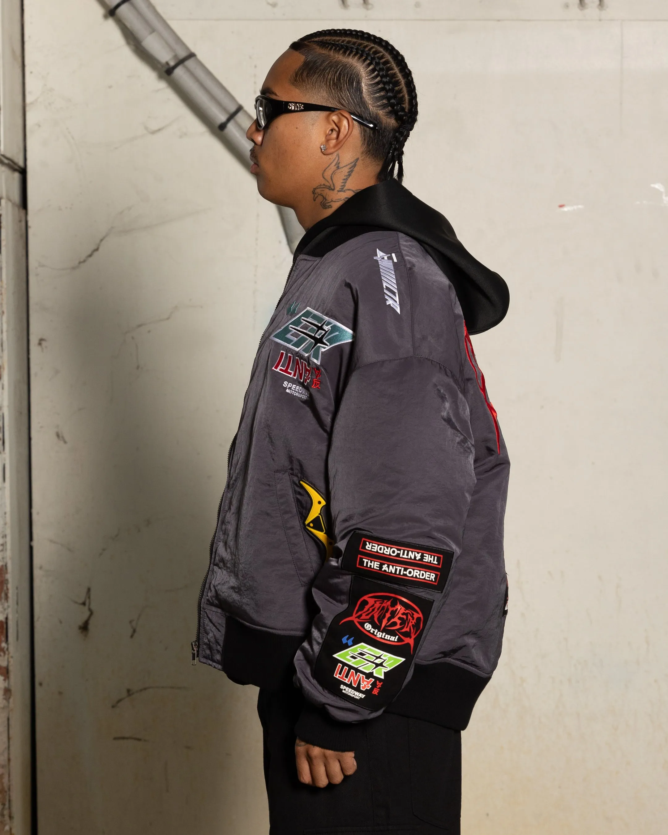 Loiter X The Anti Order Racer Bomber Jacket Charcoal