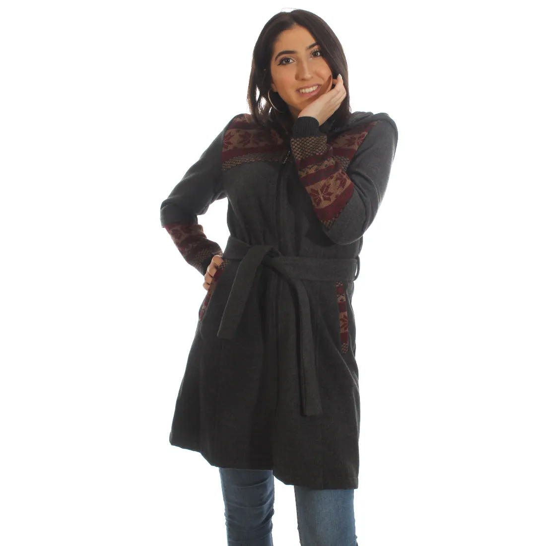 Long coat with removable hoodie/ gray -5899