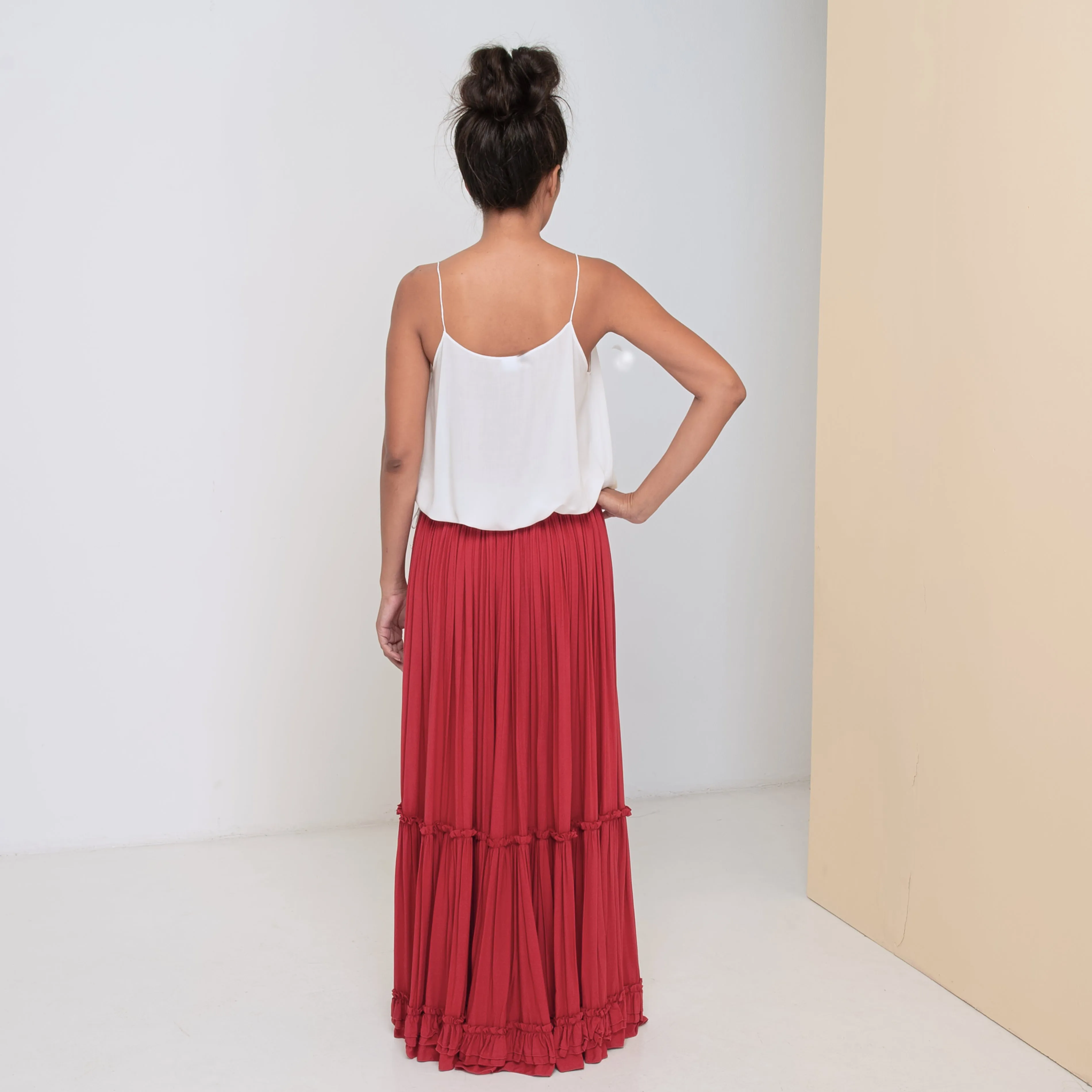 LONG RUFFLED SKIRT - Rayon Voile | Dark Raspberry