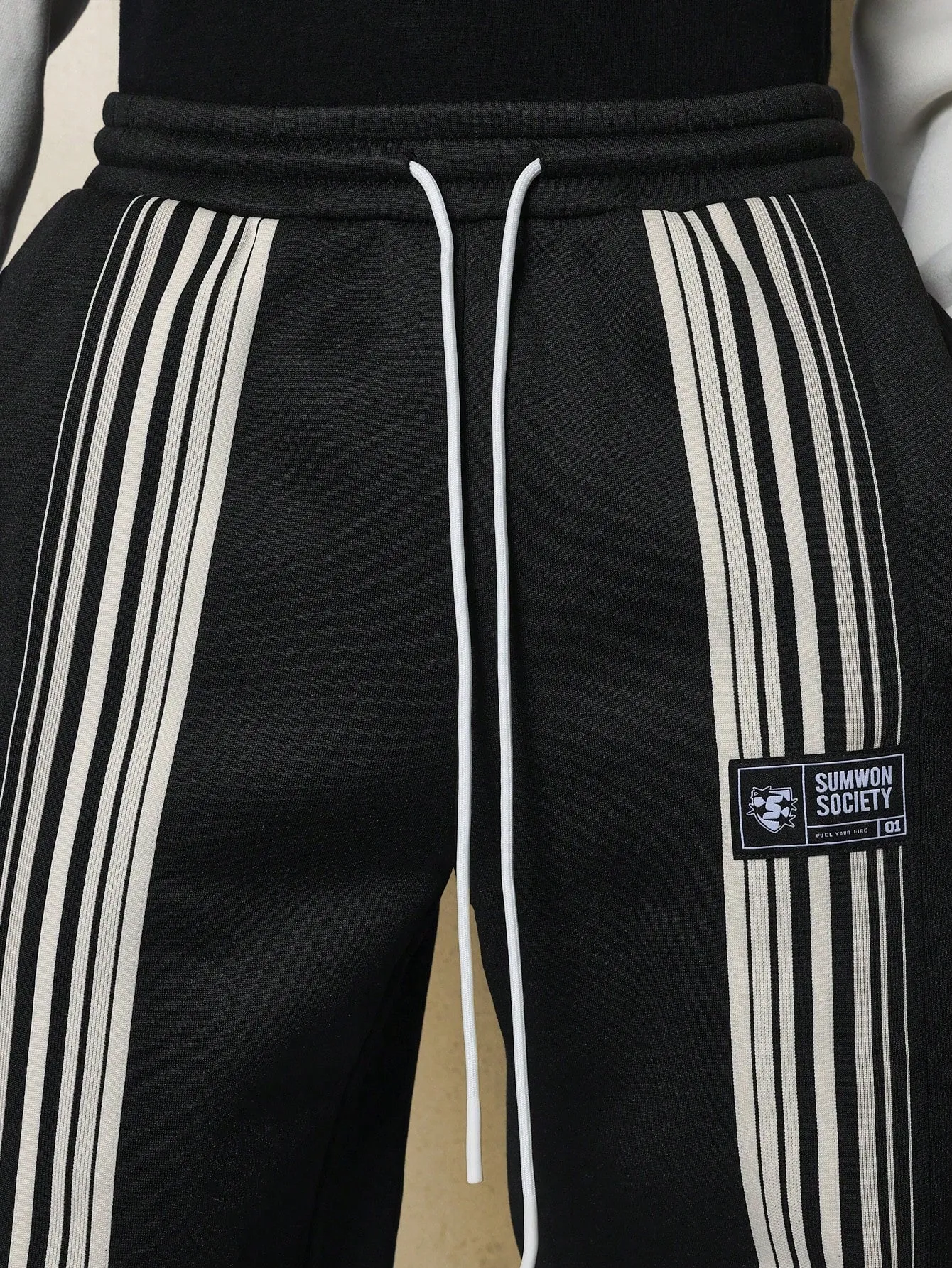 Loose Fit Sweatpants With Front Tape & Drawstrings