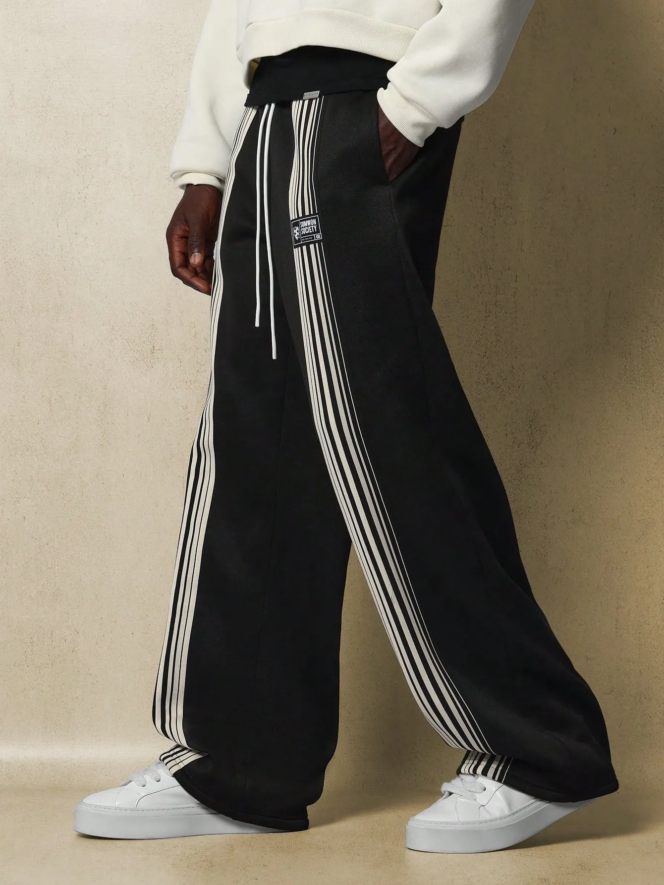 Loose Fit Sweatpants With Front Tape & Drawstrings