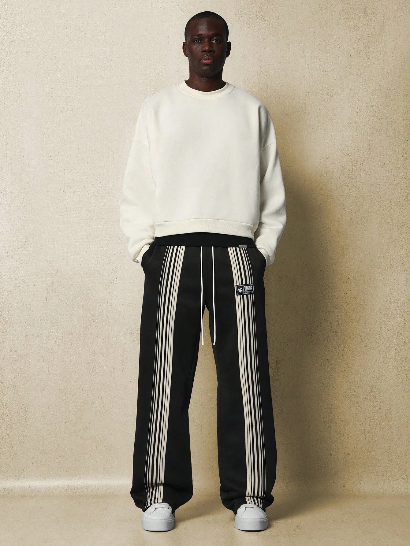 Loose Fit Sweatpants With Front Tape & Drawstrings