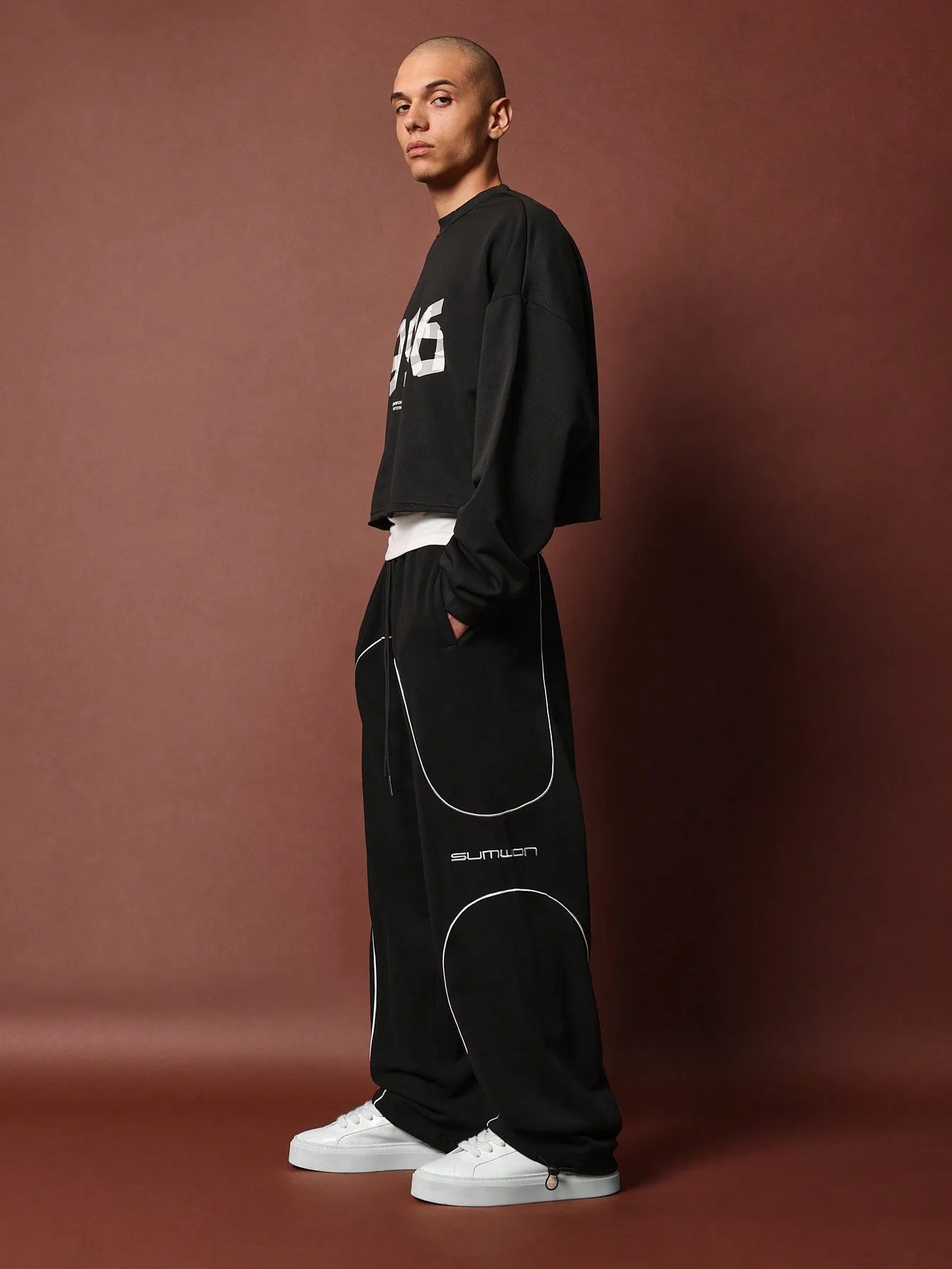 Loose Fit Sweatpants With Piping And Graphic Print