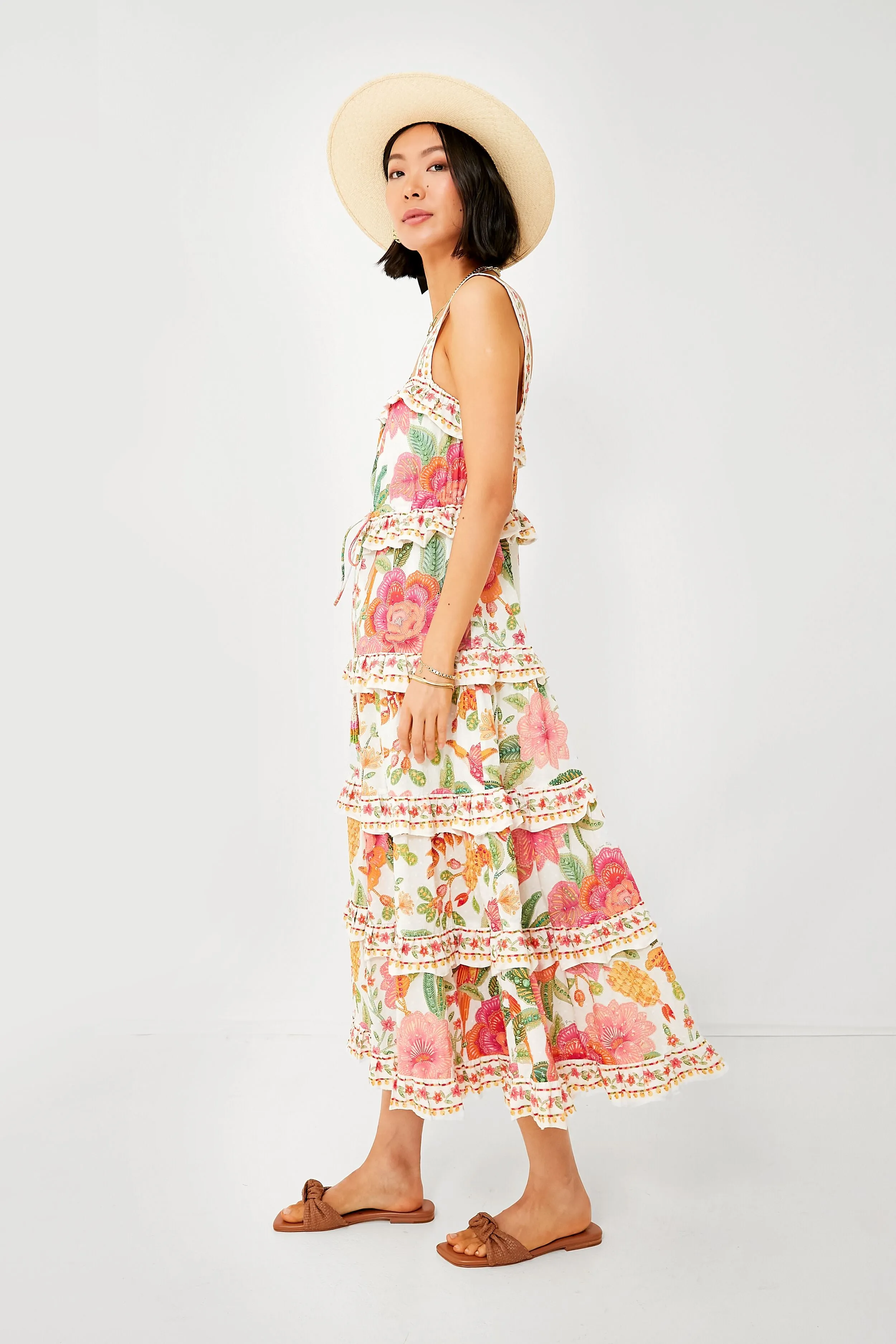 Macaw Bloom Off White Midi Dress