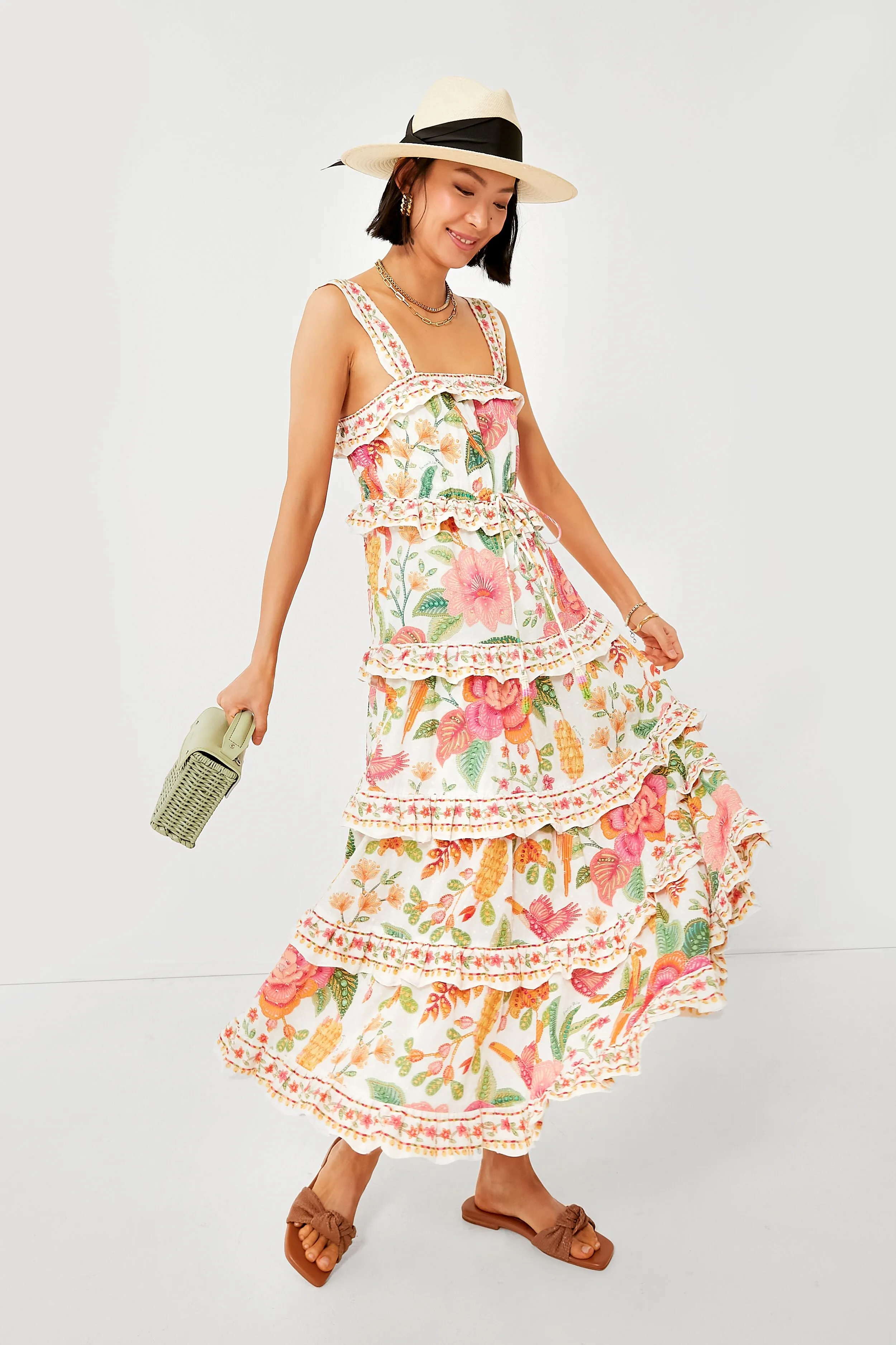 Macaw Bloom Off White Midi Dress