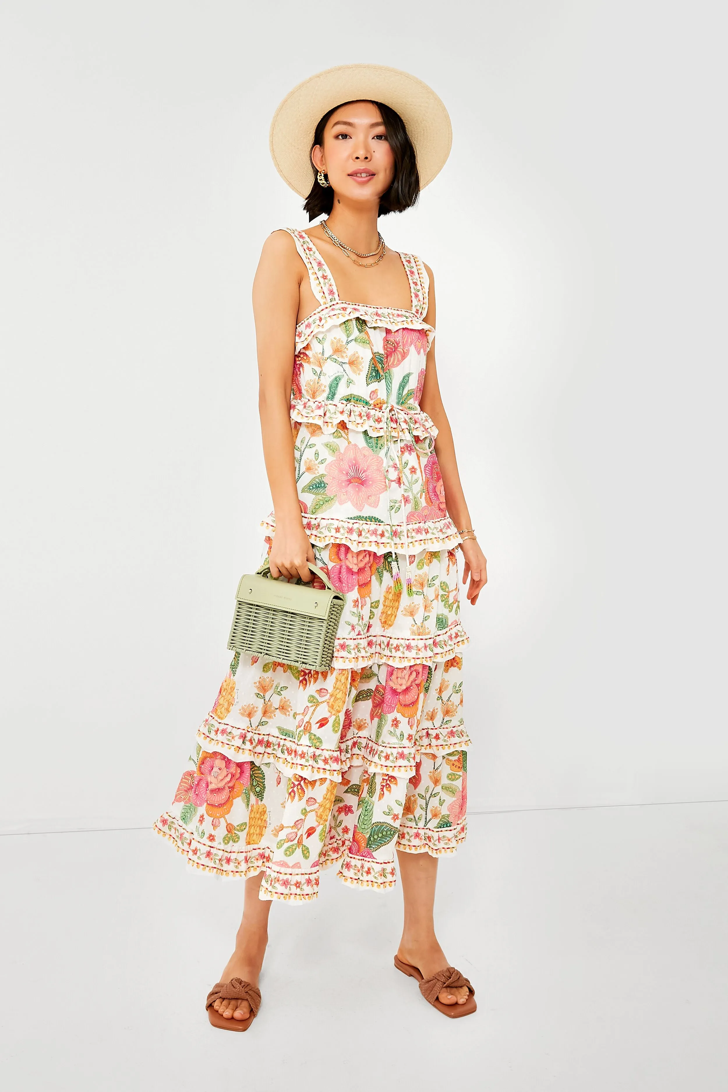 Macaw Bloom Off White Midi Dress