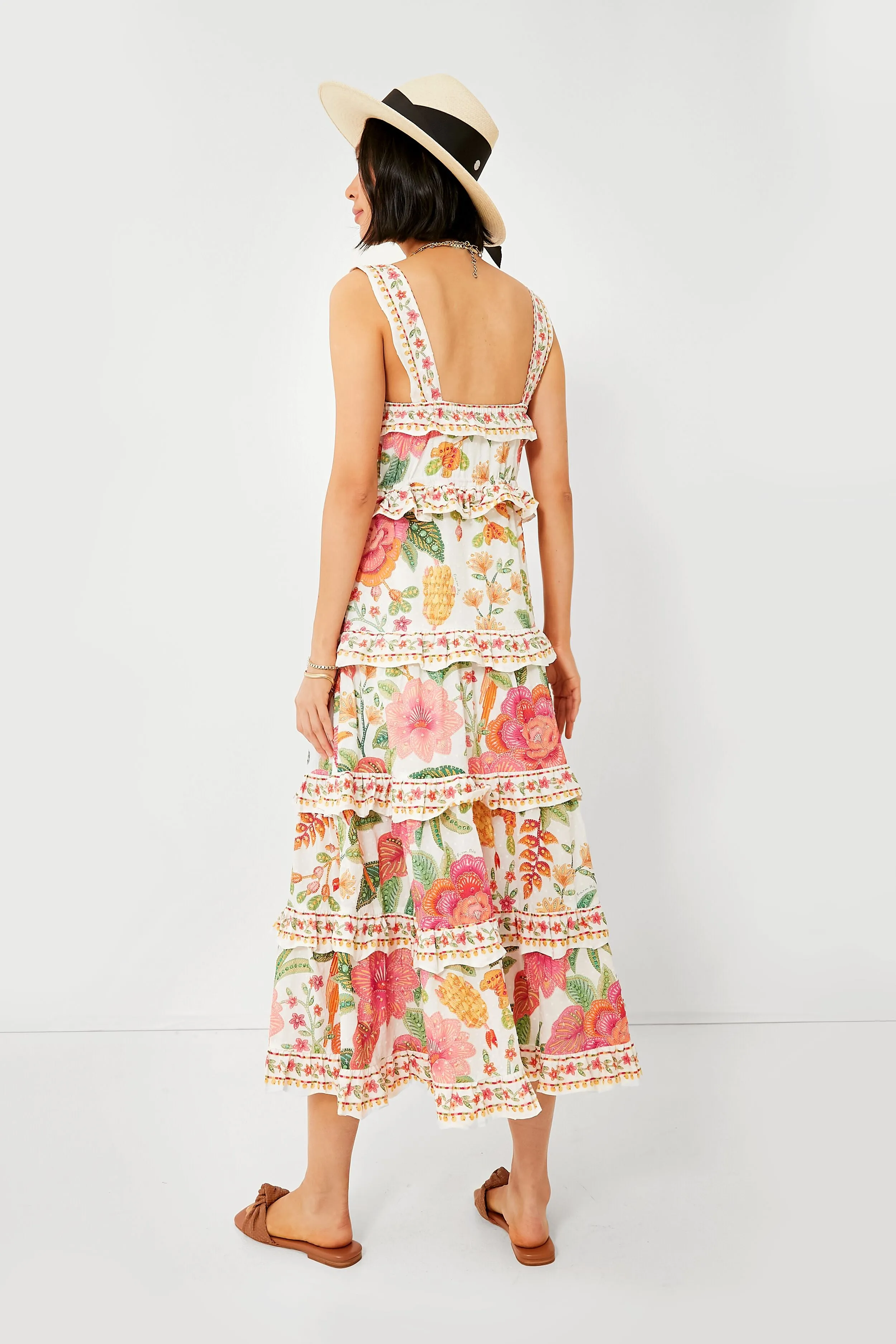 Macaw Bloom Off White Midi Dress