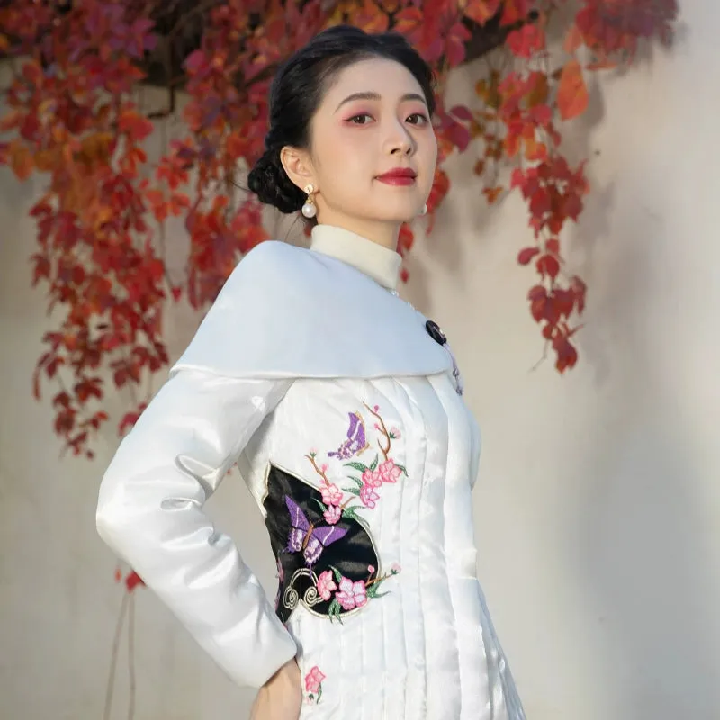 Magic Q  autumn winter embroidered detachable shawl down jacket coat- butterfly