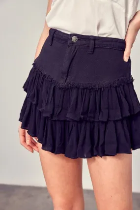 Mavis Shirred Crapon Denim Skorts