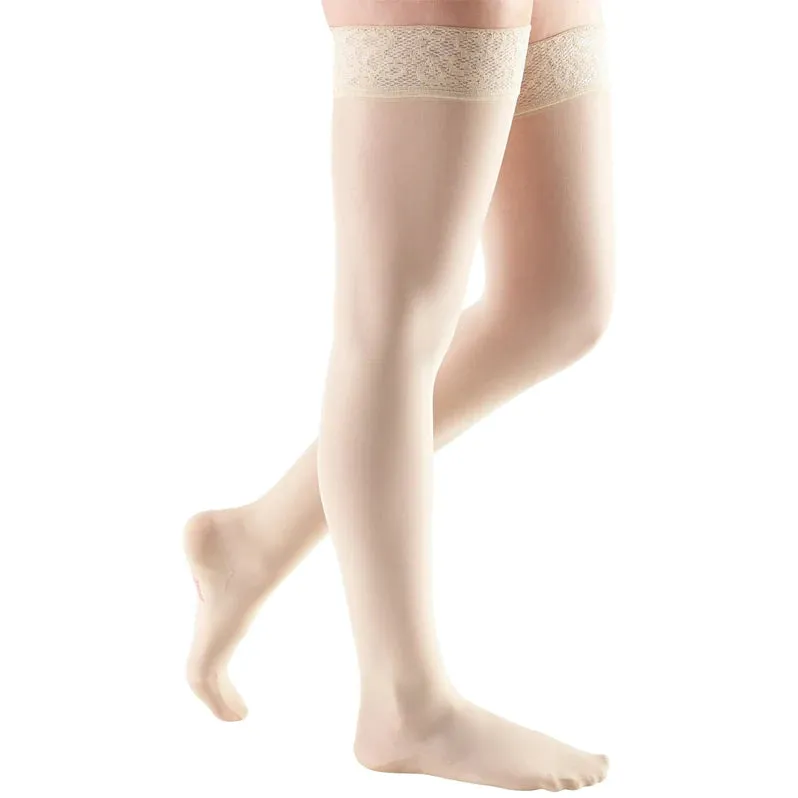 Medi Sheer & Soft 15-20mmHg Closed Toe Thigh Length w/Lace Silicone Top Band