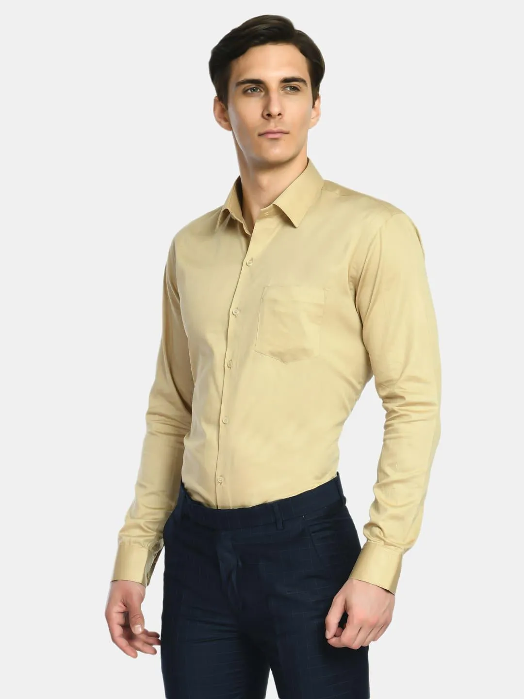 Men's Fawn Spread Collar Solid Formal Shirt