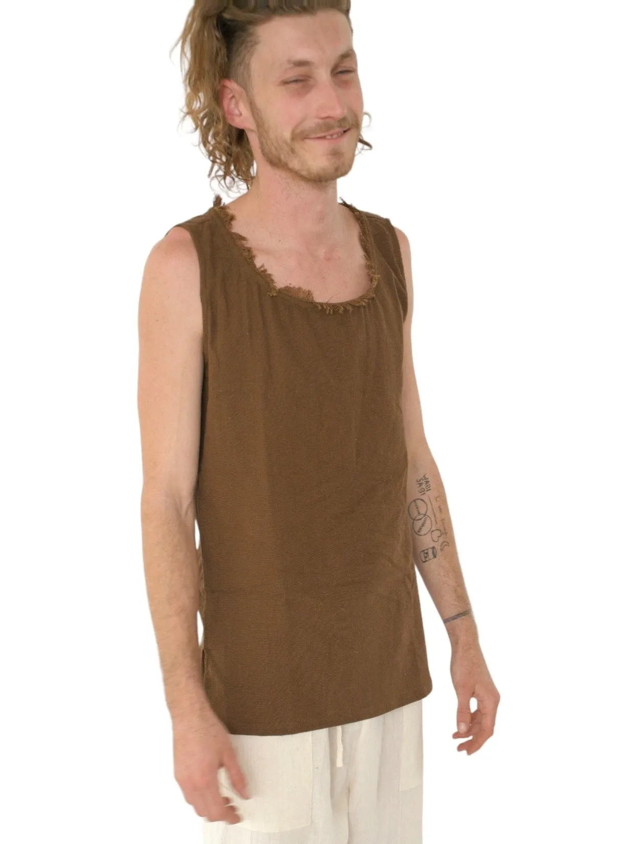 Men's Organic Cotton Sleeveless Shirt in Cacao