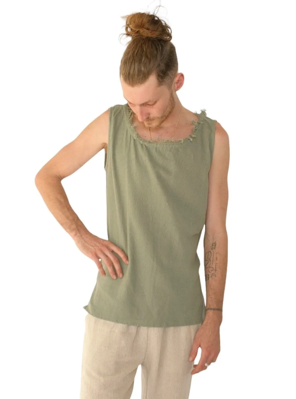 Men's Organic Cotton Sleeveless Shirt in Green Sage