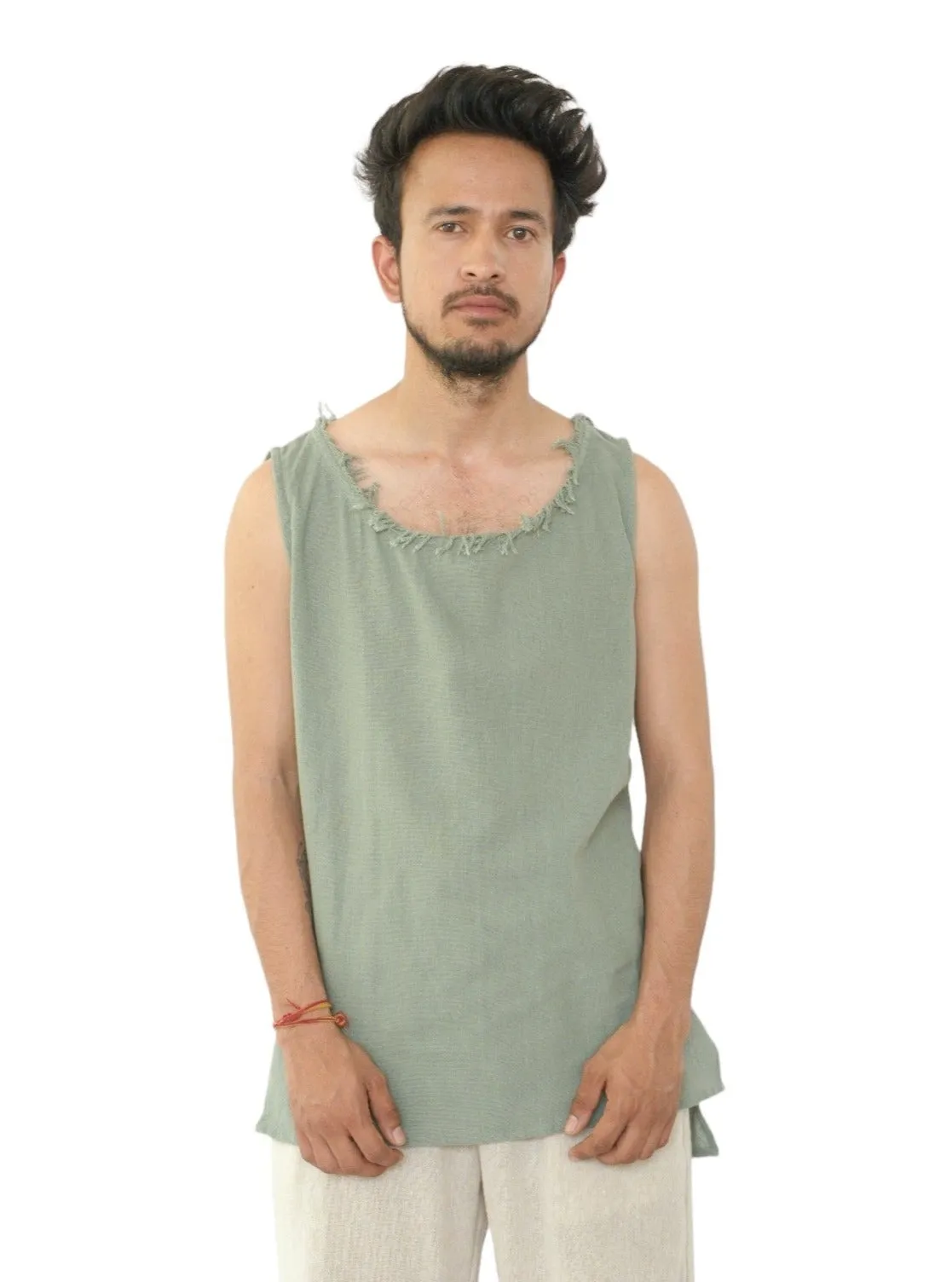 Men's Organic Cotton Sleeveless Shirt in Green Sage