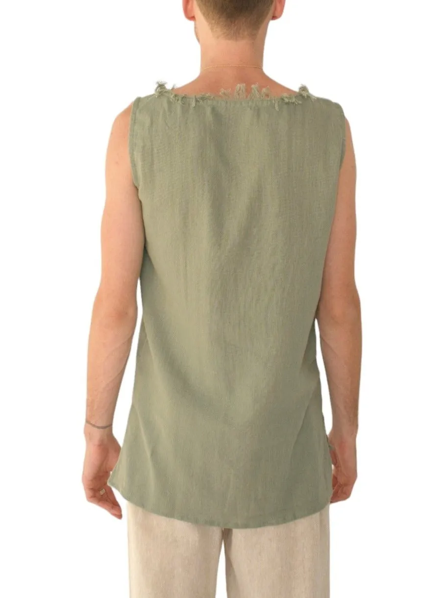 Men's Organic Cotton Sleeveless Shirt in Green Sage