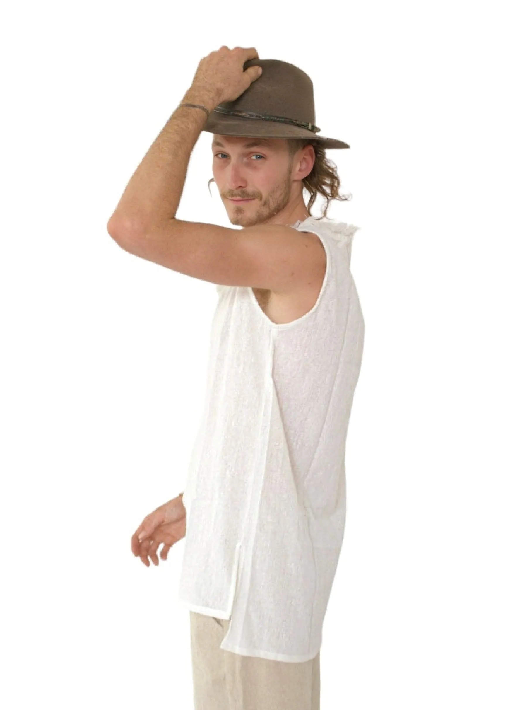 Men's Organic Cotton Sleeveless Shirt in White